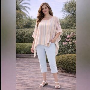Lane Bryant semi opaque pastel striped w/sequin detail tunic sz 22/28